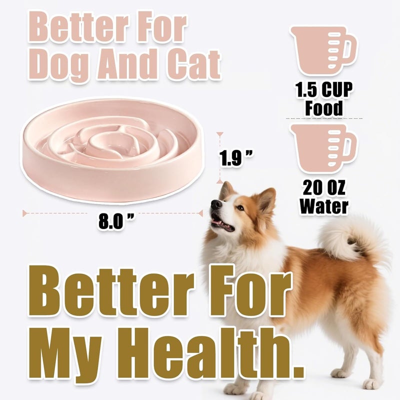 F'DIARY Ceramic Slow Feeder Dog Bowls with Anti-Slip, Slow Feeder & Non-Slip Design, Boredom and Anxiety Reducer, Suitable for All Breed Dogs and Cat (Ceramic-Pink) - Image 2